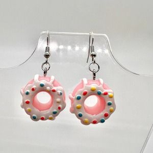 Sprinkle Donut Earrings - Strawberry Icing Donut Accessories - Food Earrings